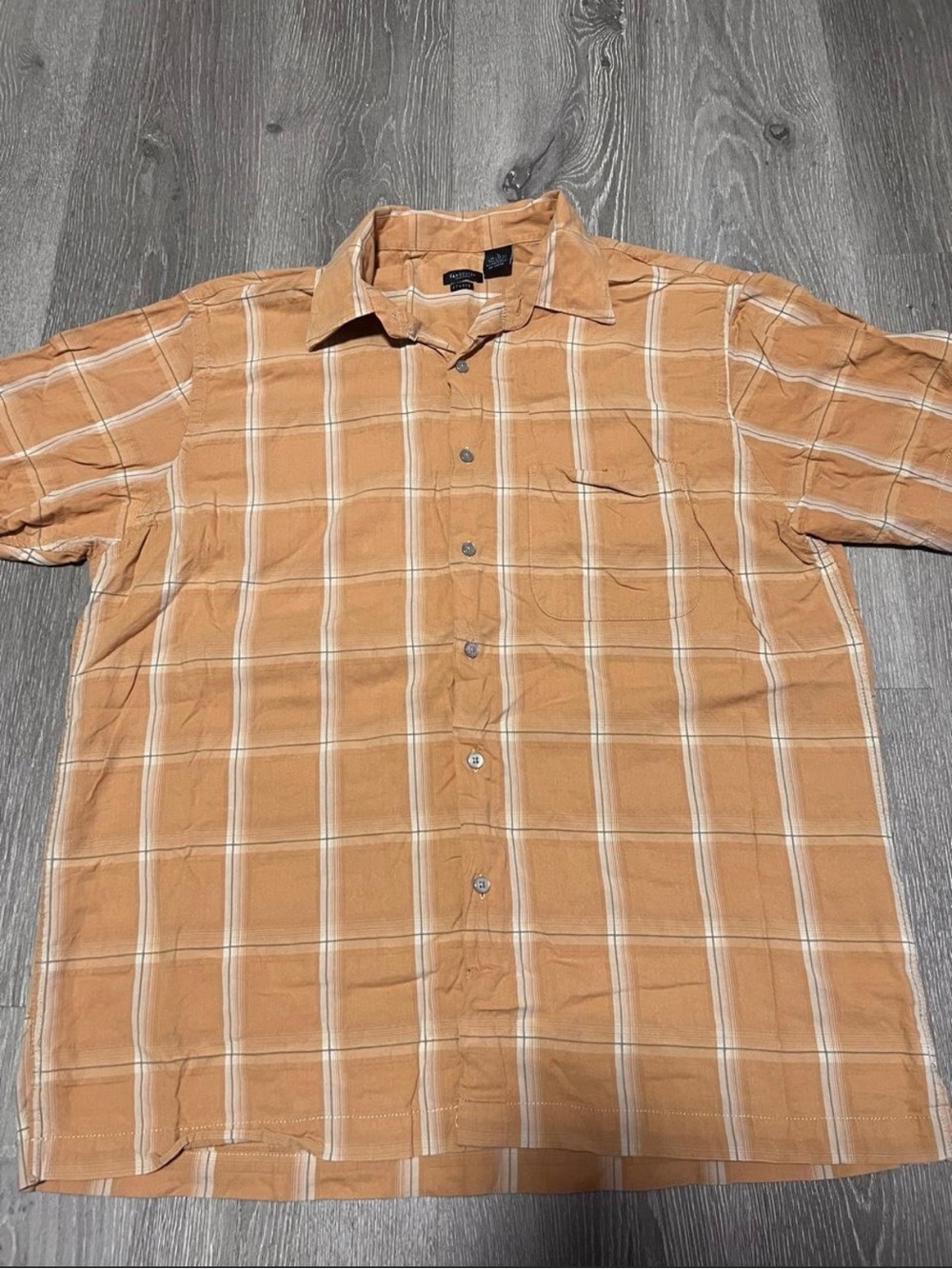 Van Heusen Men's Short Sleeve Plaid Button-Down Shirt - Tan & White